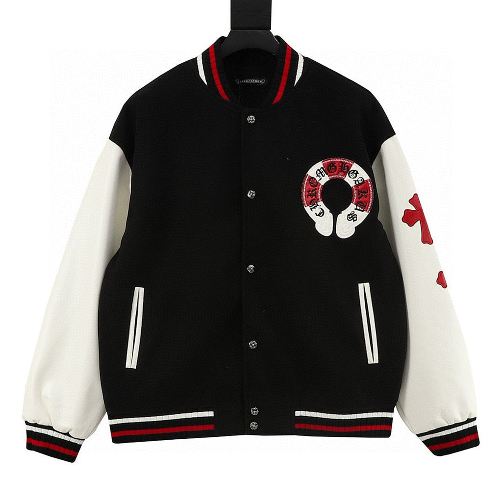 CHROME HEARTS Horseshoe Embroidery Patchwork Baseball Jacket