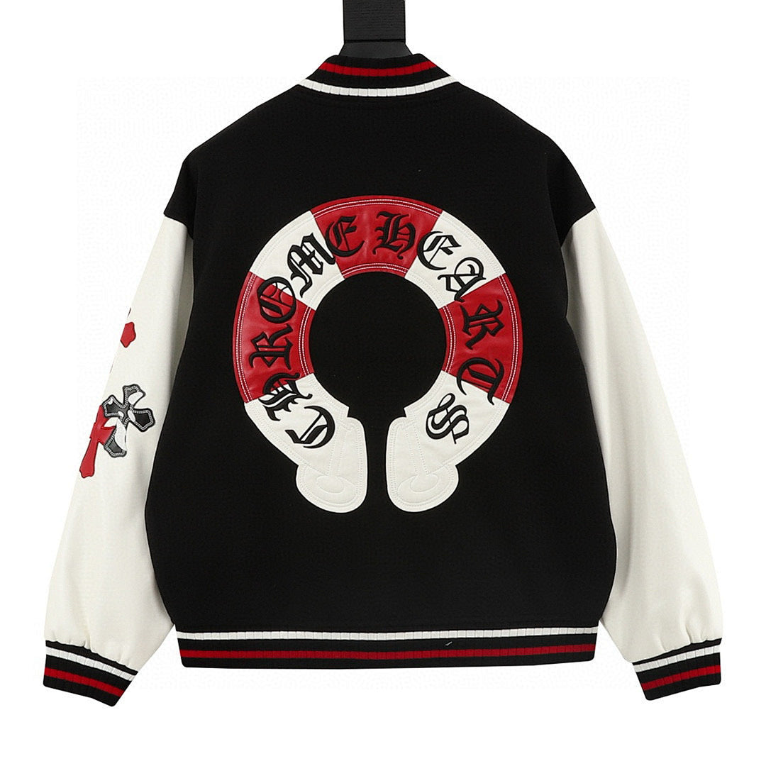 CHROME HEARTS Horseshoe Embroidery Patchwork Baseball Jacket