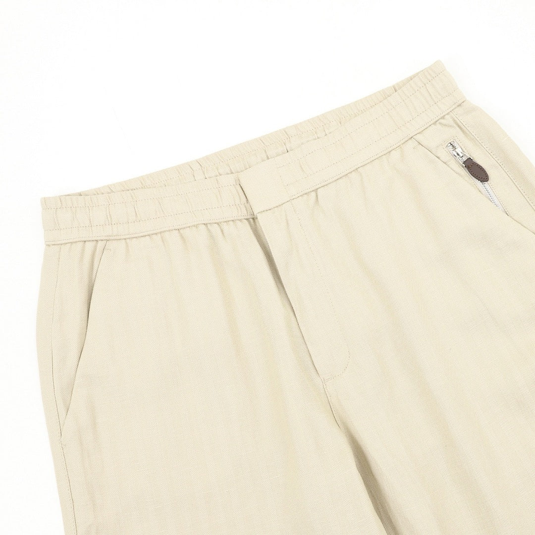 Brunello Cucinelli Drawstring Herringbone Linen Trousers