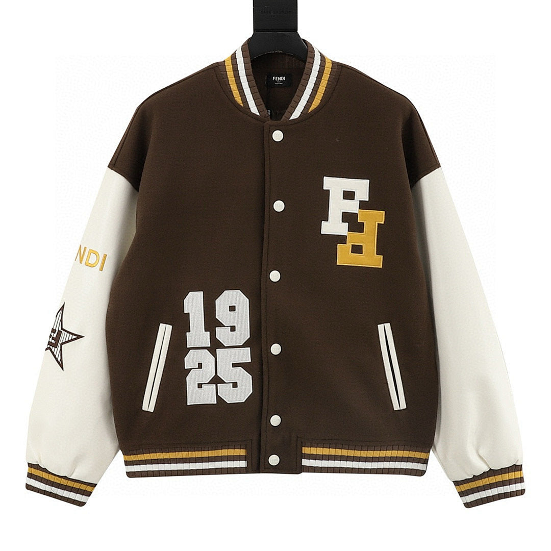 FENDI FF Logo Letter Embroidery Patchwork Baseball Jacket