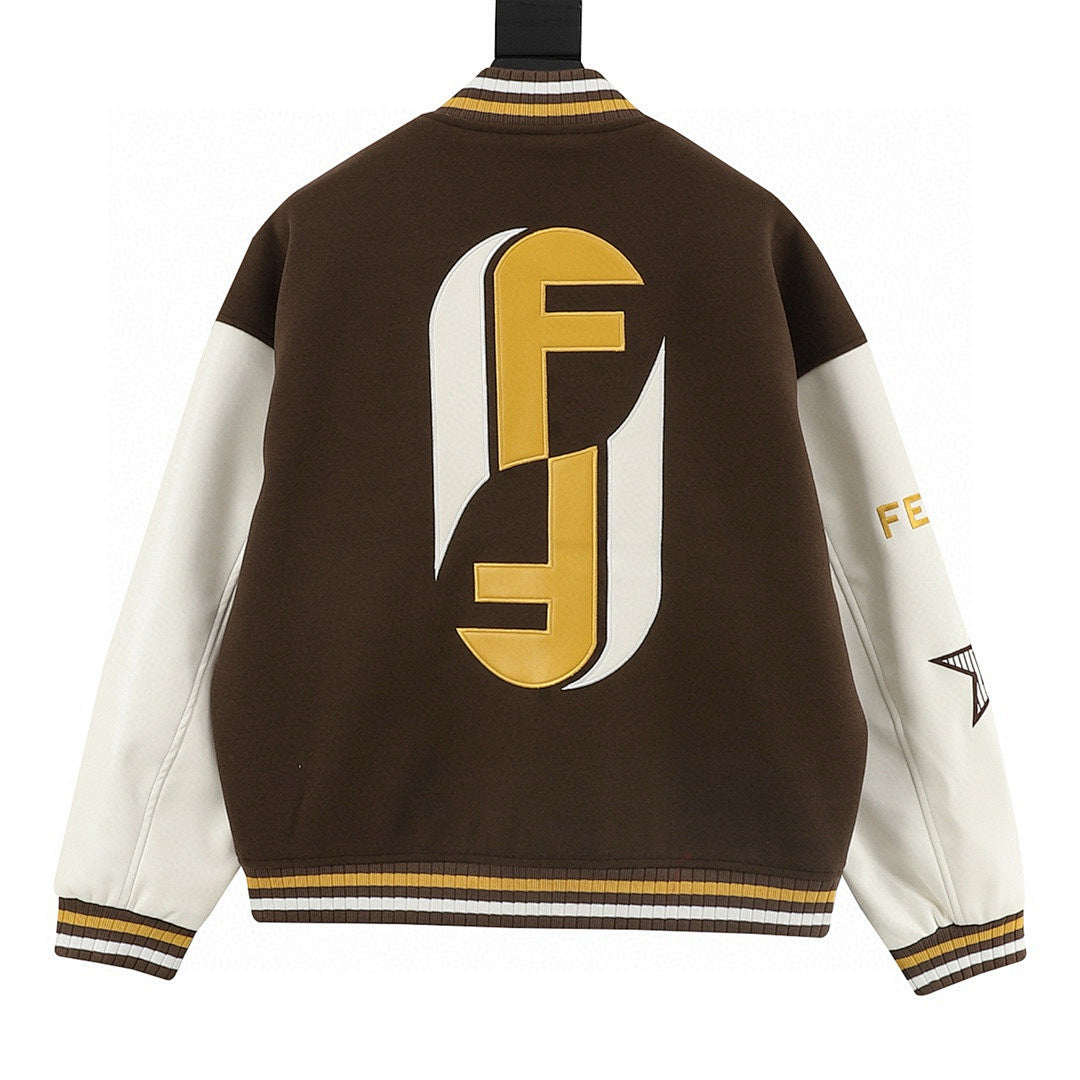 FENDI FF Logo Letter Embroidery Patchwork Baseball Jacket