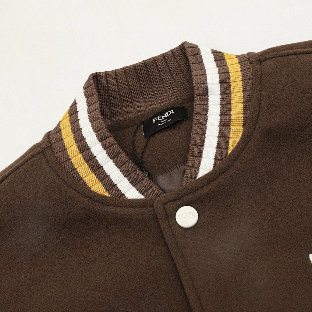 FENDI FF Logo Letter Embroidery Patchwork Baseball Jacket