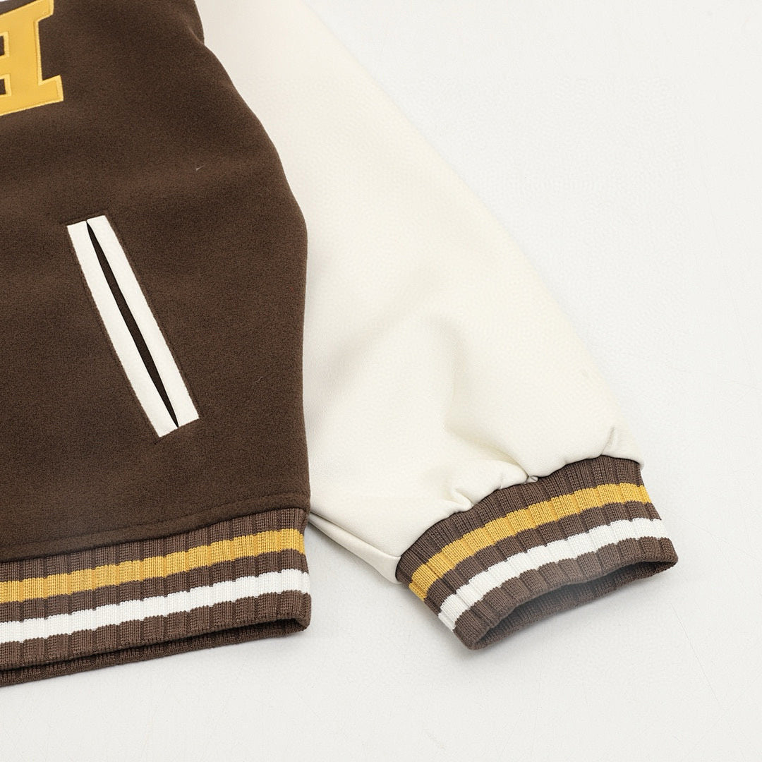 FENDI FF Logo Letter Embroidery Patchwork Baseball Jacket