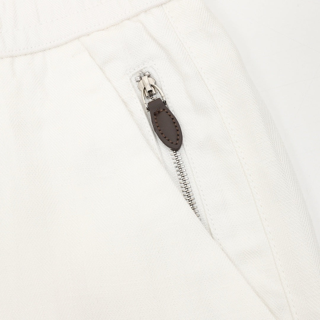 Brunello Cucinelli Drawstring Herringbone Linen Trousers