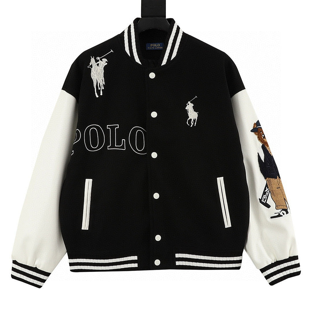 RALPH LAUREN Polo Pony Embroidery Patchwork Baseball Jacket