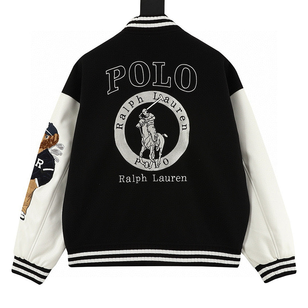 RALPH LAUREN Polo Pony Embroidery Patchwork Baseball Jacket
