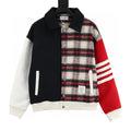 THOM BROWNE Four-Bar Plaid Patchwork Baseball Jacket
