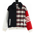 THOM BROWNE Four-Bar Plaid Patchwork Baseball Jacket