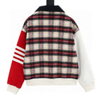THOM BROWNE Four-Bar Plaid Patchwork Baseball Jacket