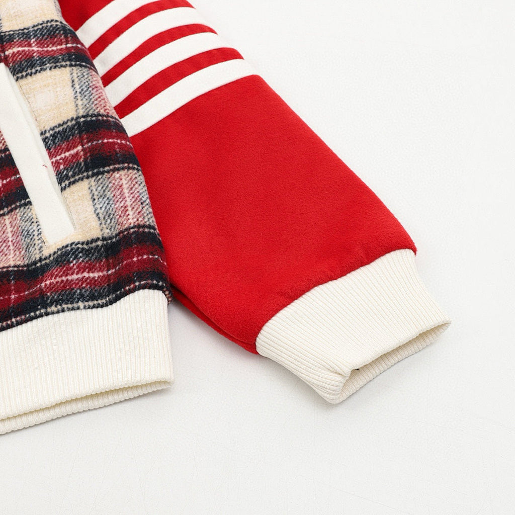 THOM BROWNE Four-Bar Plaid Patchwork Baseball Jacket