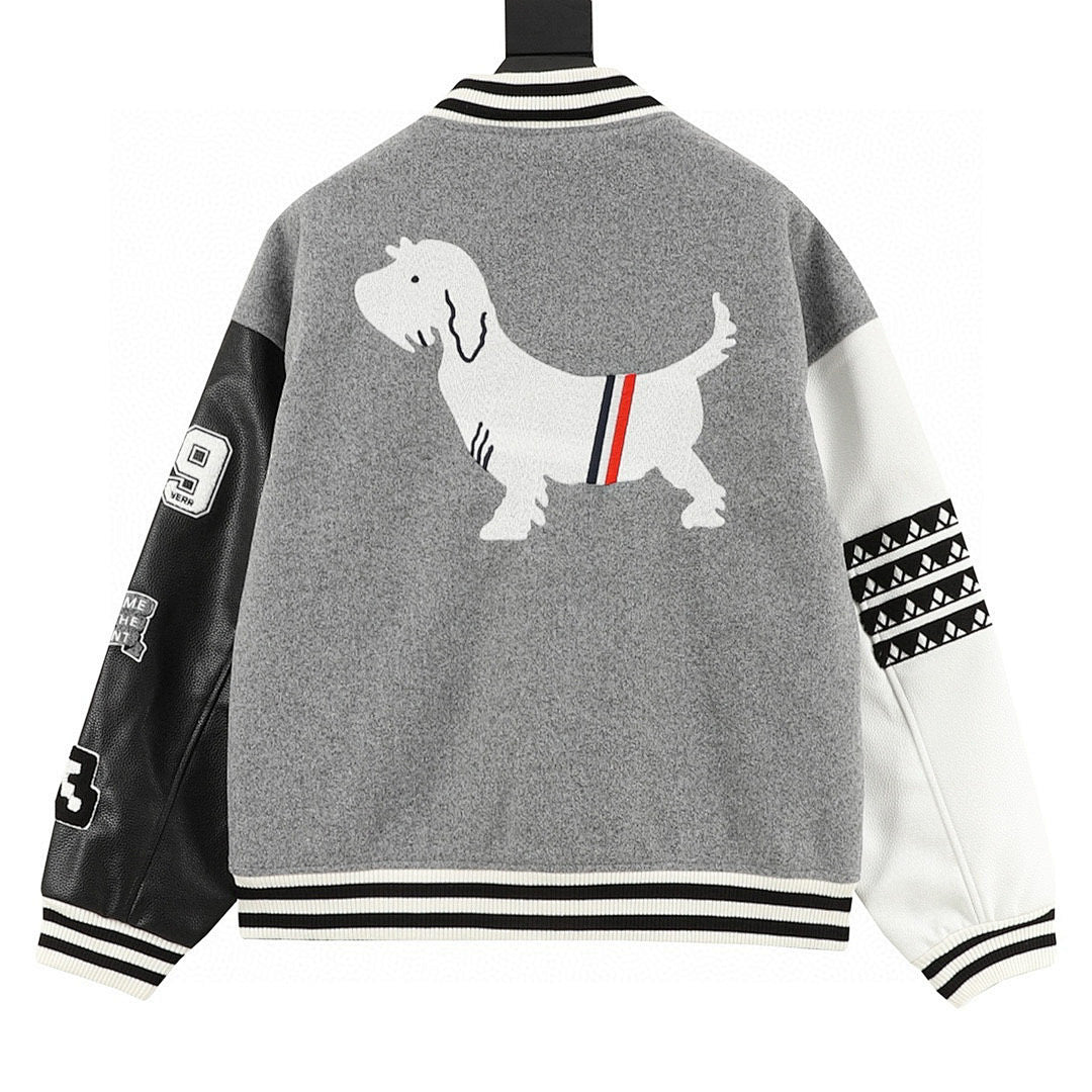 THOM BROWNE Four-Bar Multi-Embroidery Baseball Jacket