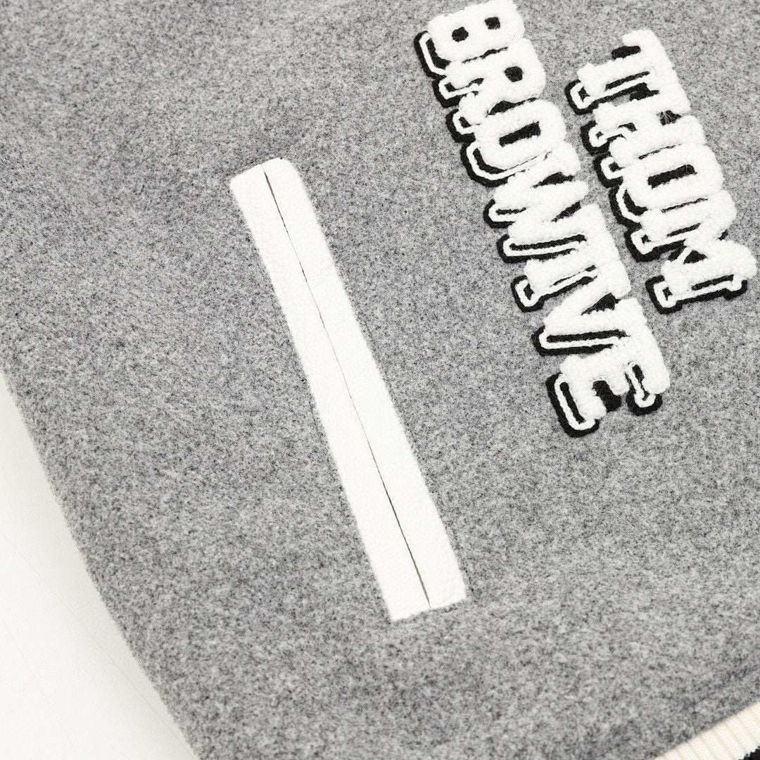 THOM BROWNE Four-Bar Multi-Embroidery Baseball Jacket