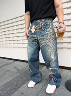 Acne Studios Chain Print Dyed Distressed Denim Trousers
