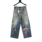 Acne Studios Chain Print Dyed Distressed Denim Trousers