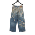 Acne Studios Chain Print Dyed Distressed Denim Trousers