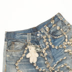 Acne Studios Chain Print Dyed Distressed Denim Trousers