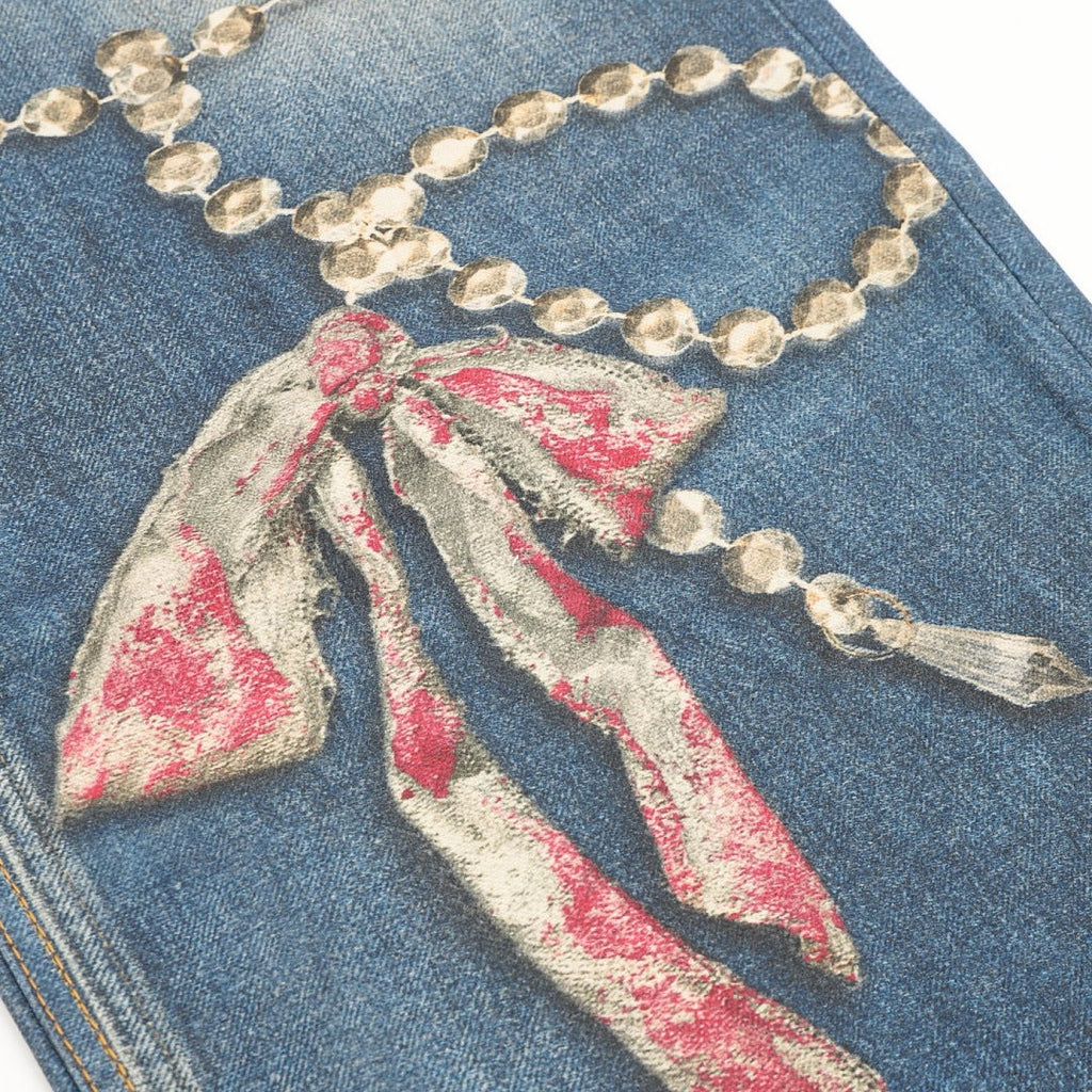 Acne Studios Chain Print Dyed Distressed Denim Trousers