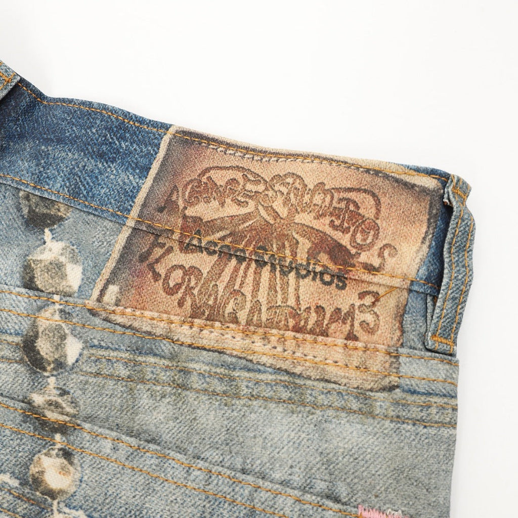 Acne Studios Chain Print Dyed Distressed Denim Trousers