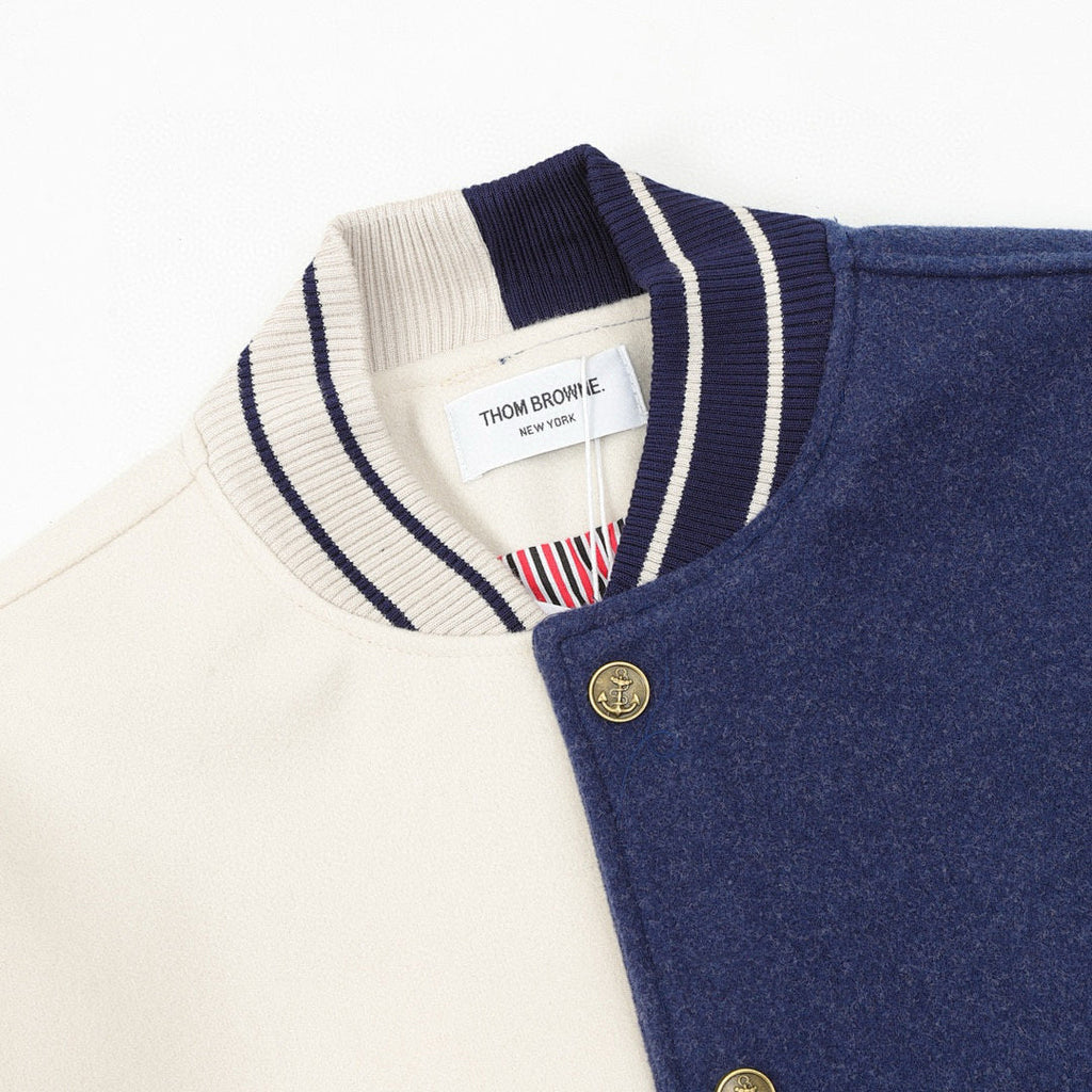 THOM BROWNE Four-Bar Patchwork Baseball Jacket