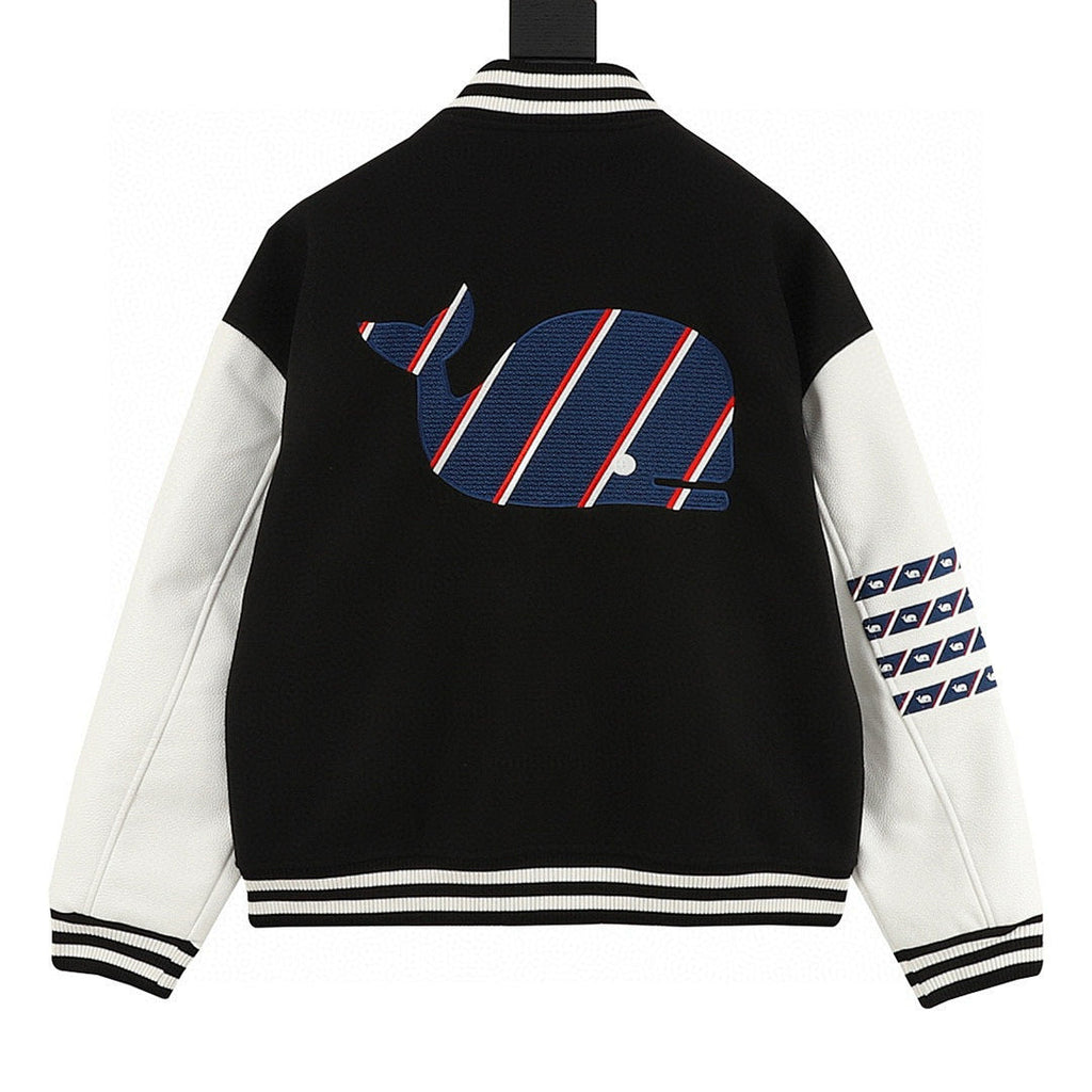 THOM BROWNE Four-Bar Multi-Embroidery Baseball Jacket