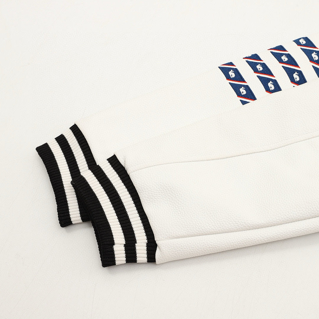 THOM BROWNE Four-Bar Multi-Embroidery Baseball Jacket