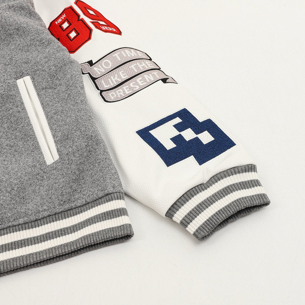THOM BROWNE Four-Bar Multi-Embroidery Baseball Jacket