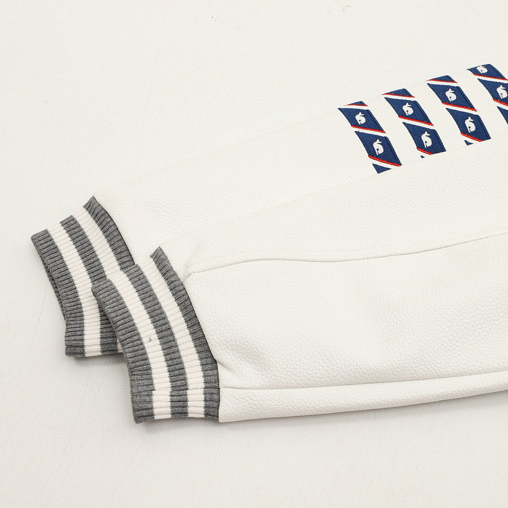 THOM BROWNE Four-Bar Multi-Embroidery Baseball Jacket