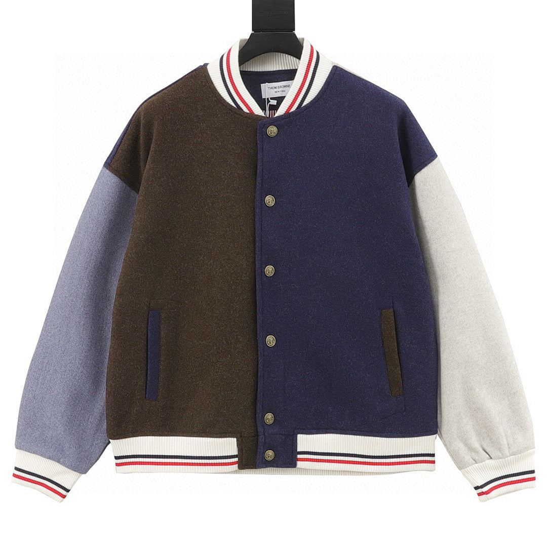 THOM BROWNE Two-Tone Colorblock Baseball Jacket