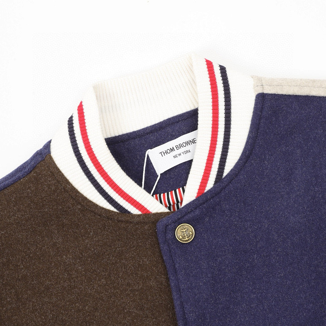 THOM BROWNE Two-Tone Colorblock Baseball Jacket