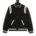 SAINT LAURENT PARIS Classic Leather-Trim Baseball Collar Jacket