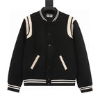 SAINT LAURENT PARIS Classic Leather-Trim Baseball Collar Jacket