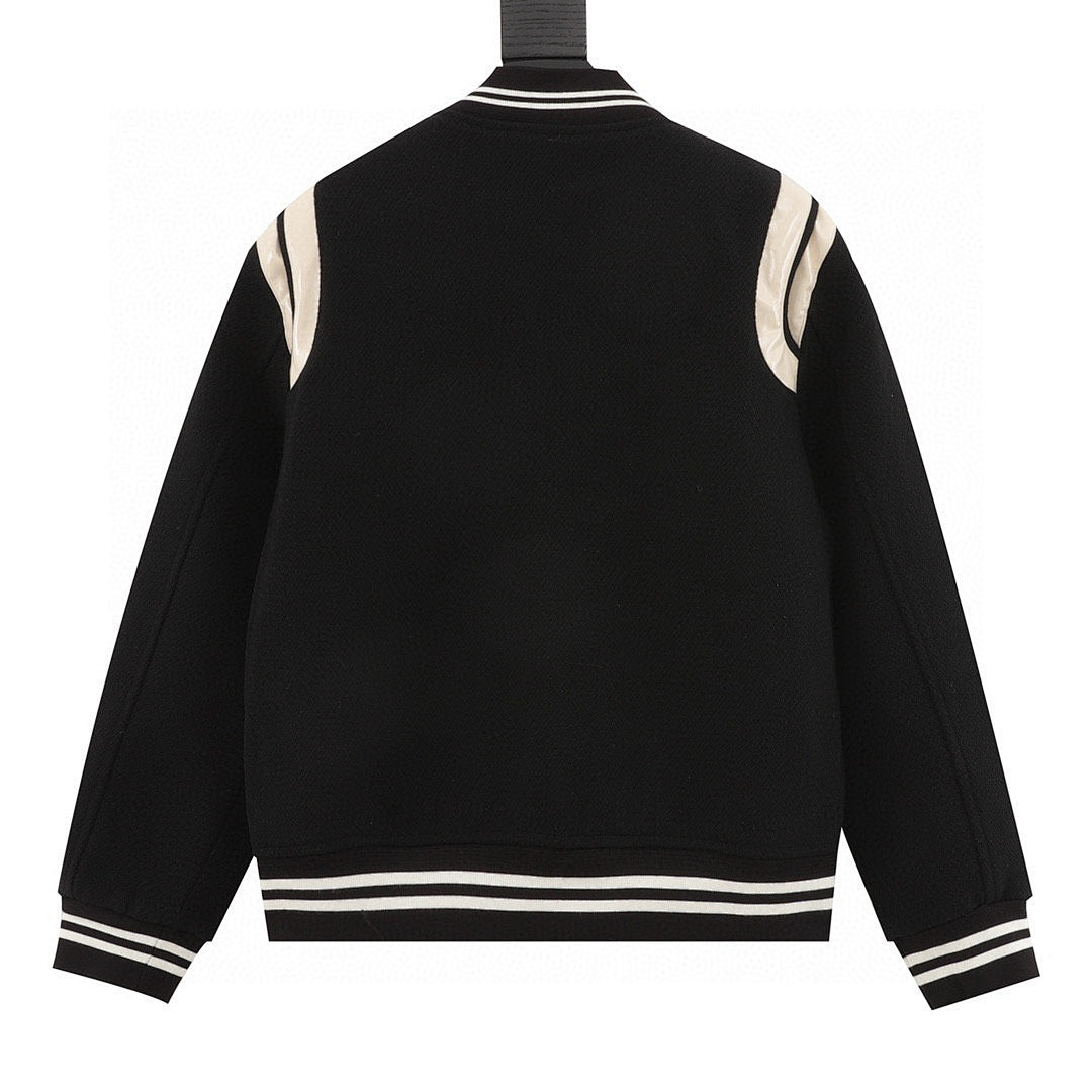SAINT LAURENT PARIS Classic Leather-Trim Baseball Collar Jacket