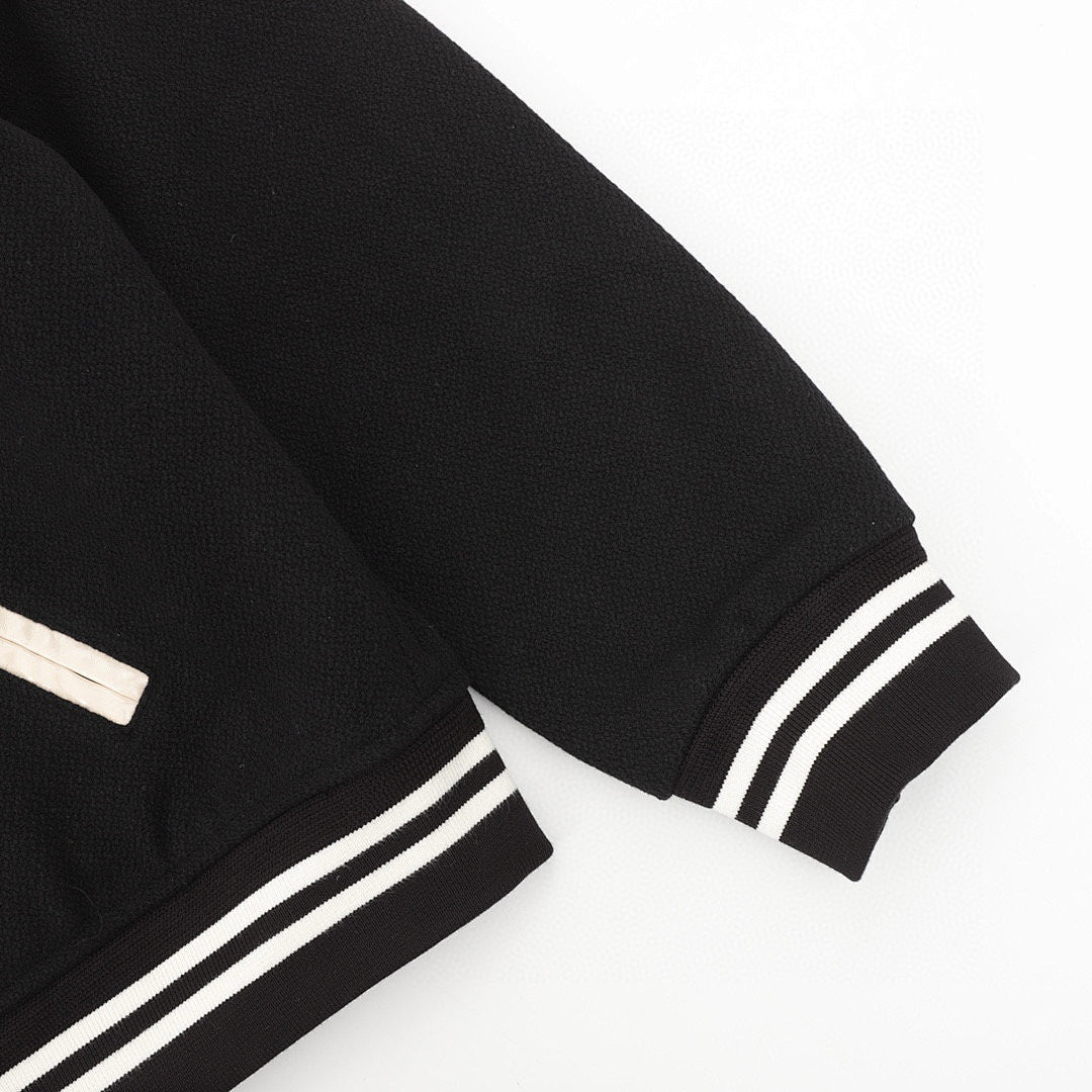 SAINT LAURENT PARIS Classic Leather-Trim Baseball Collar Jacket