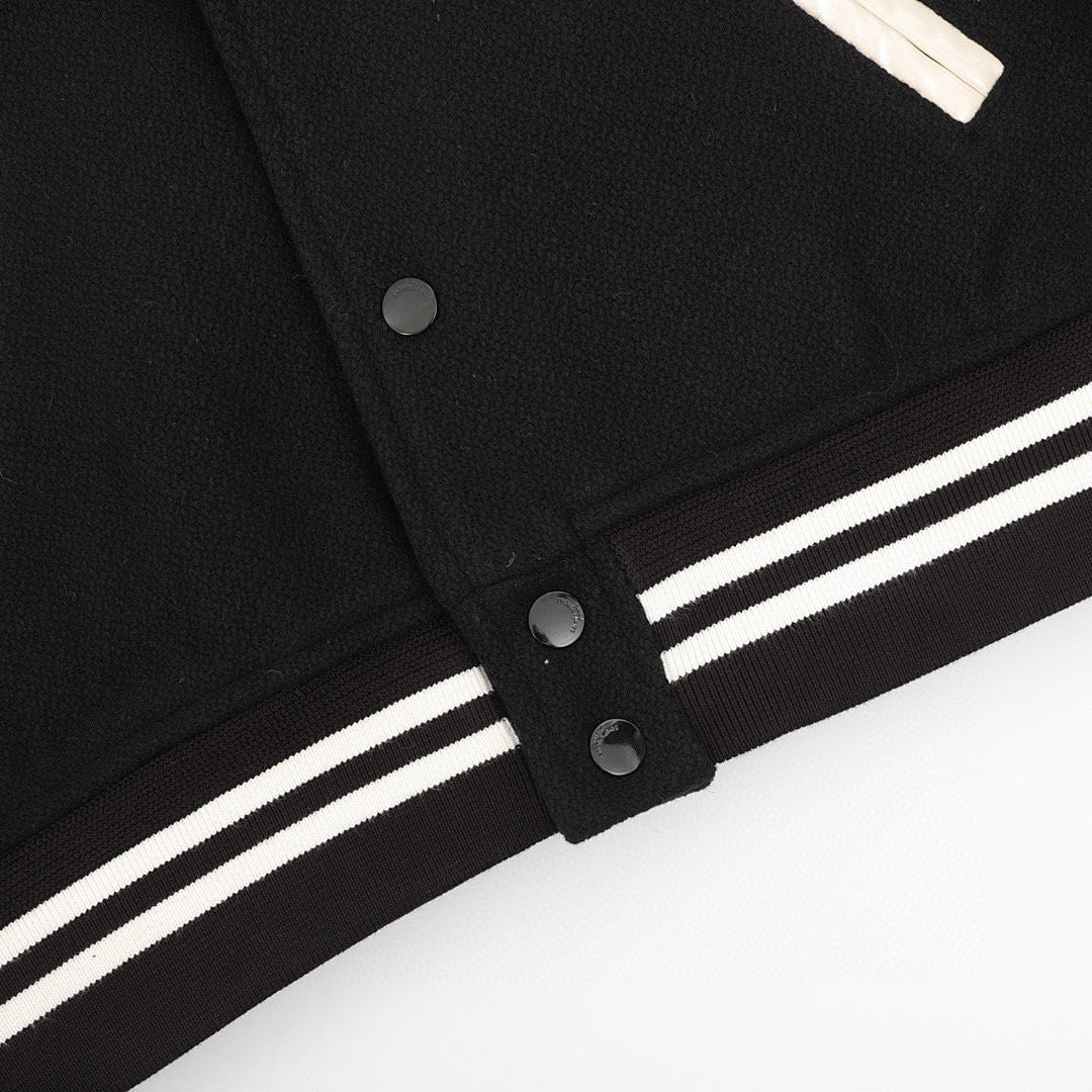 SAINT LAURENT PARIS Classic Leather-Trim Baseball Collar Jacket
