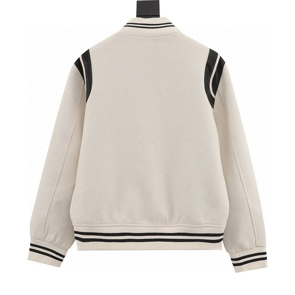 SAINT LAURENT PARIS Classic Leather-Trim Baseball Collar Jacket