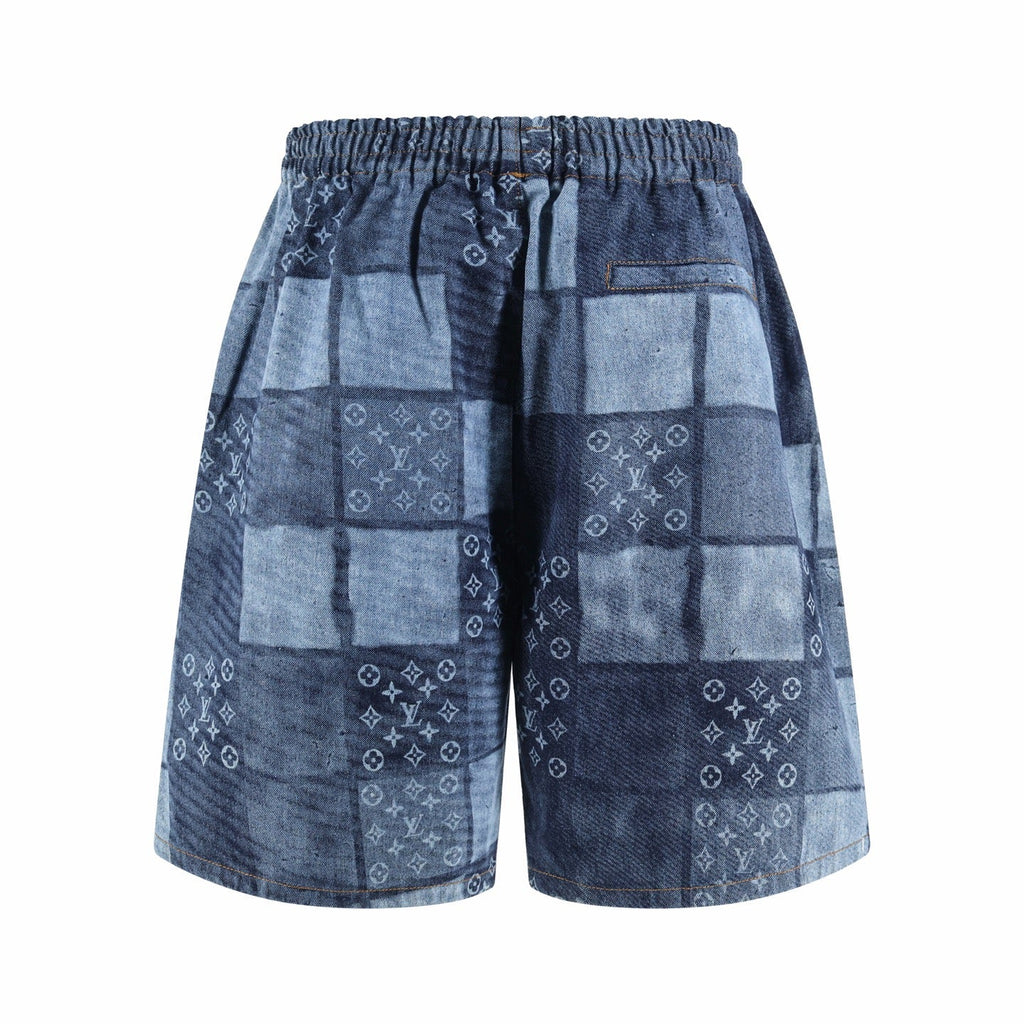 LOUIS VUITTON Monogram Patchwork Denim Shorts
