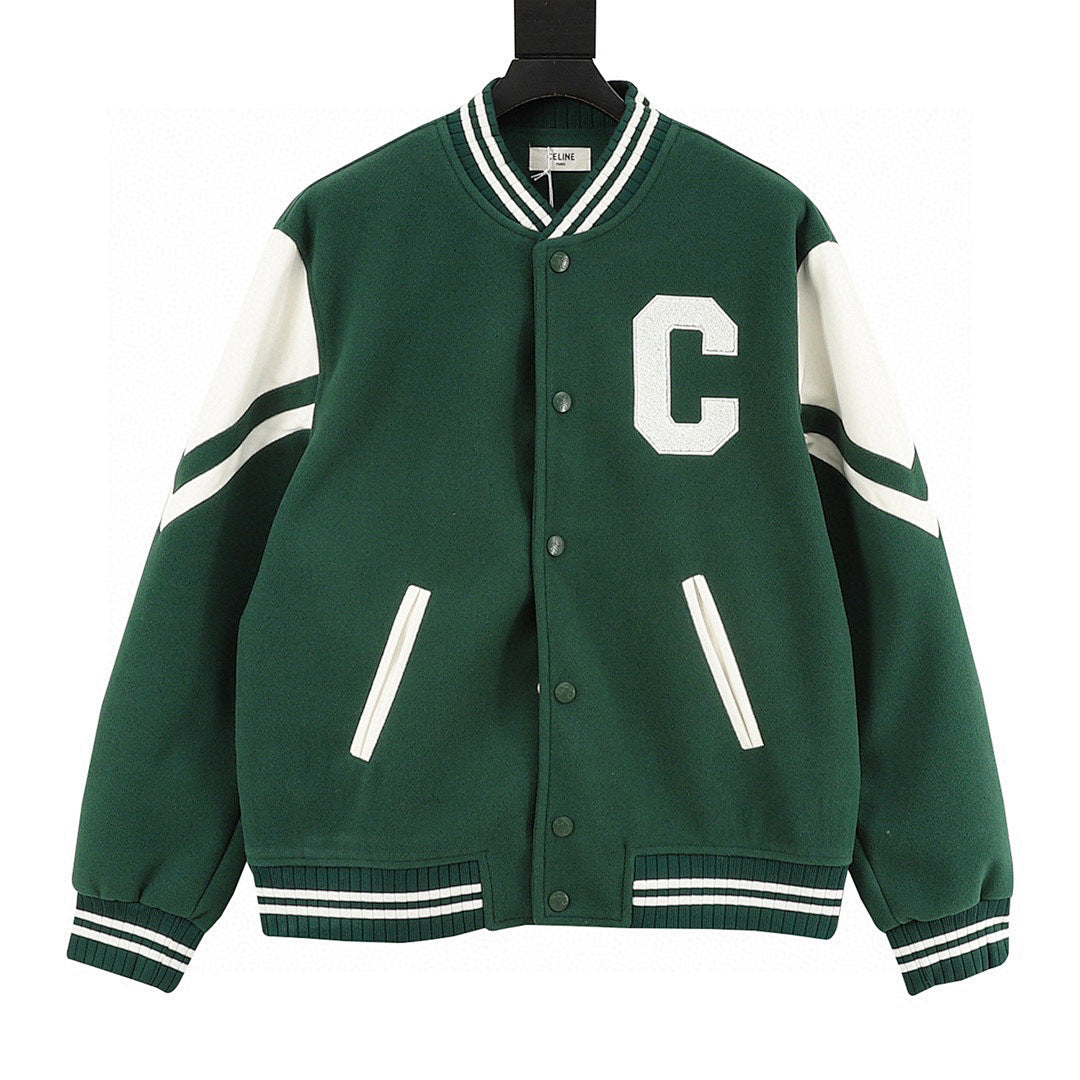 CELINE Triomphe C Logo Patchwork Embroidery Baseball Jacket