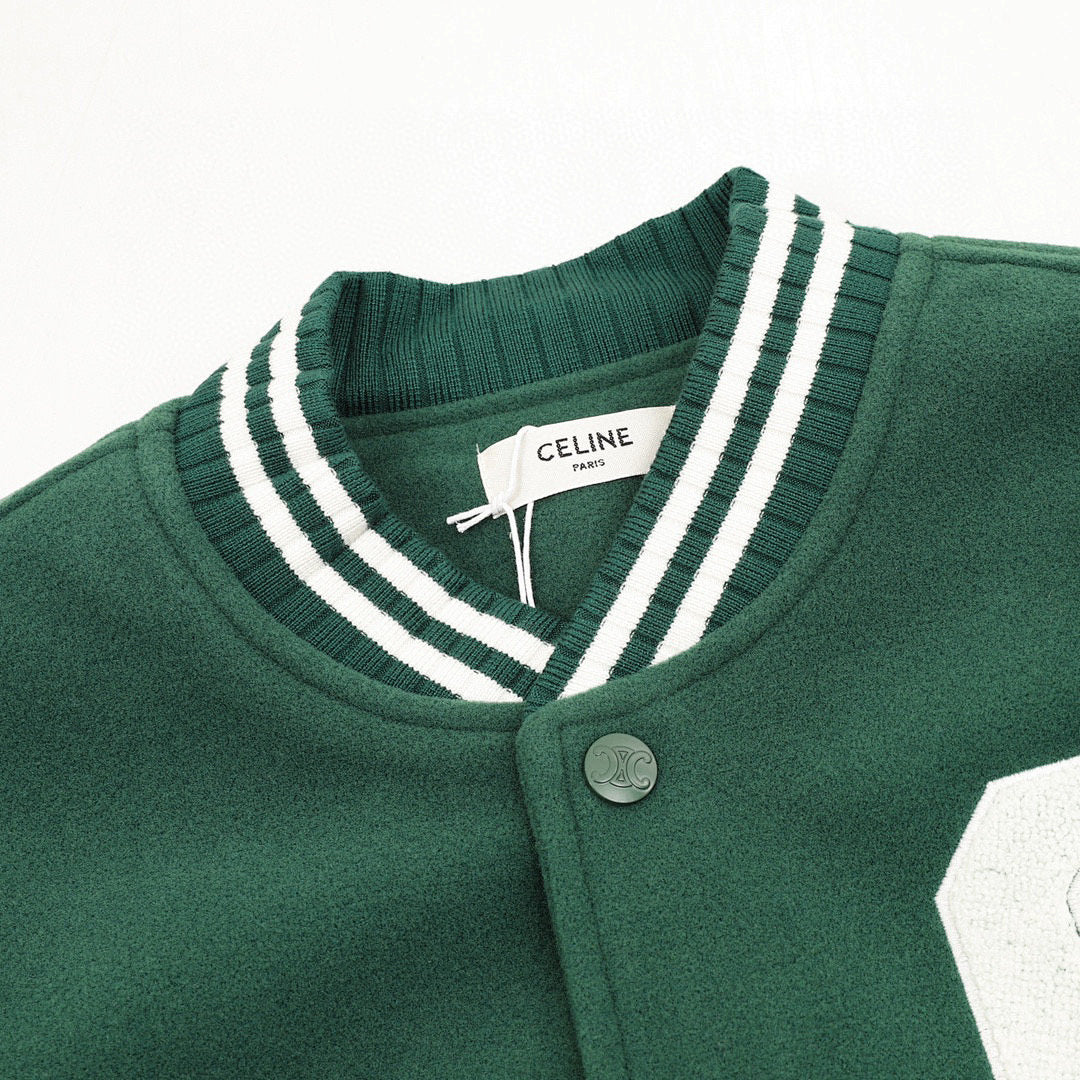 CELINE Triomphe C Logo Patchwork Embroidery Baseball Jacket