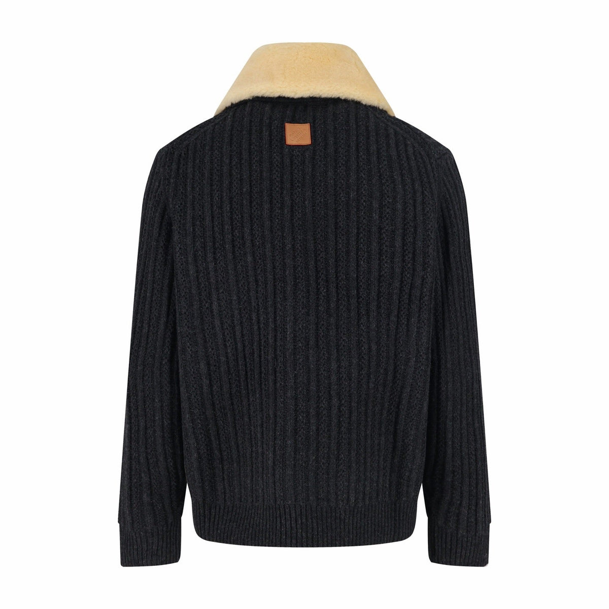 LOUIS VUITTON Shearling Collar Ribbed Knit Bomber Jacket
