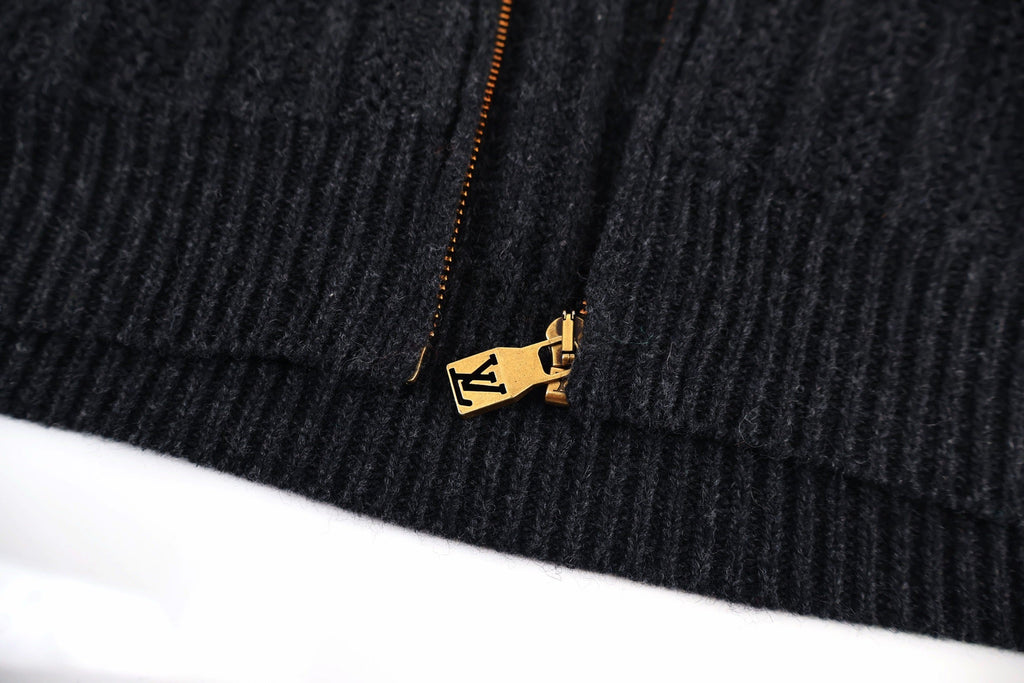 LOUIS VUITTON Shearling Collar Ribbed Knit Bomber Jacket
