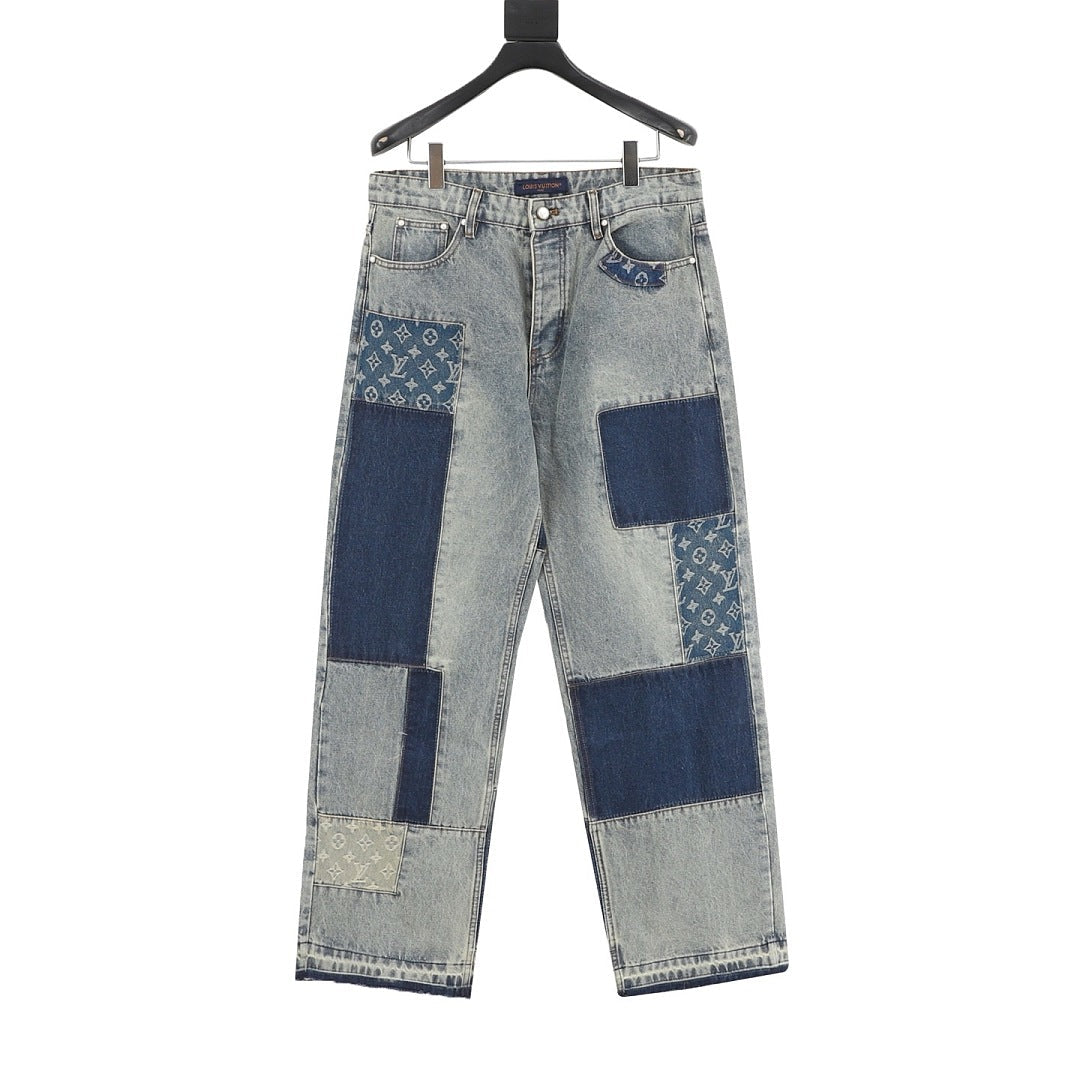 Louis Vuitton Distressed Patchwork Denim Trousers
