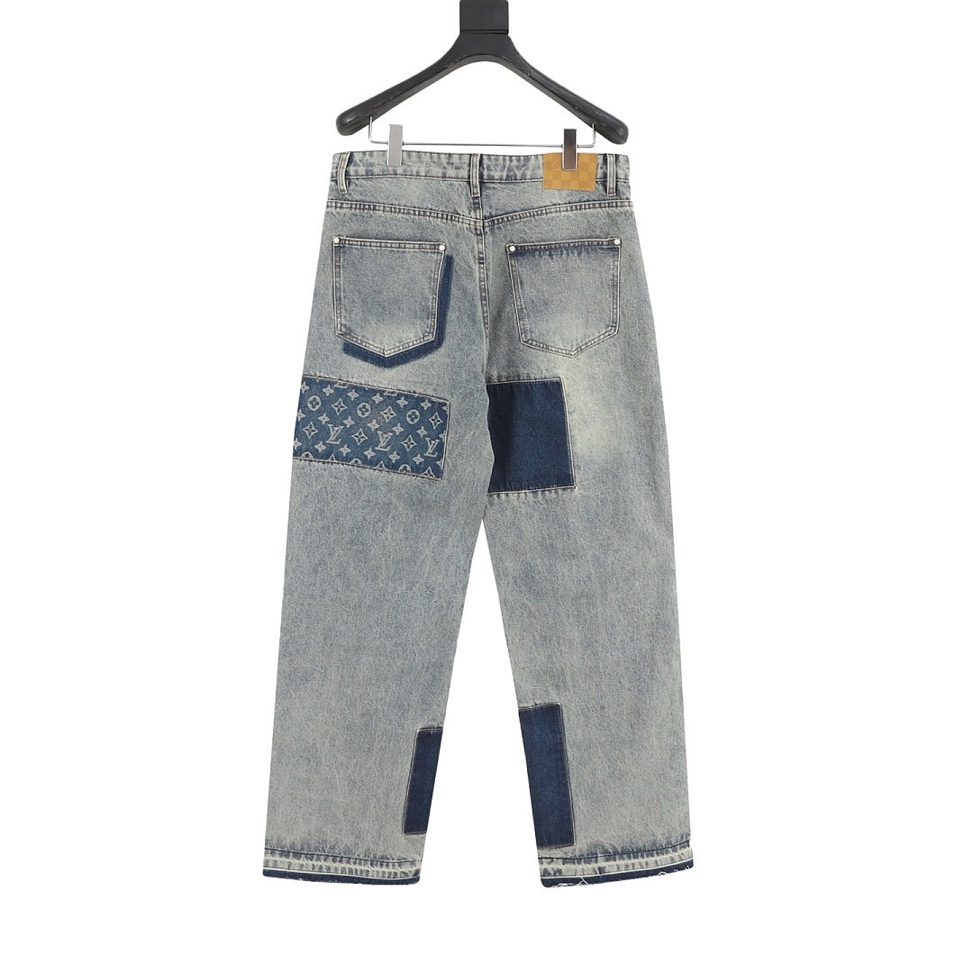 Louis Vuitton Distressed Patchwork Denim Trousers