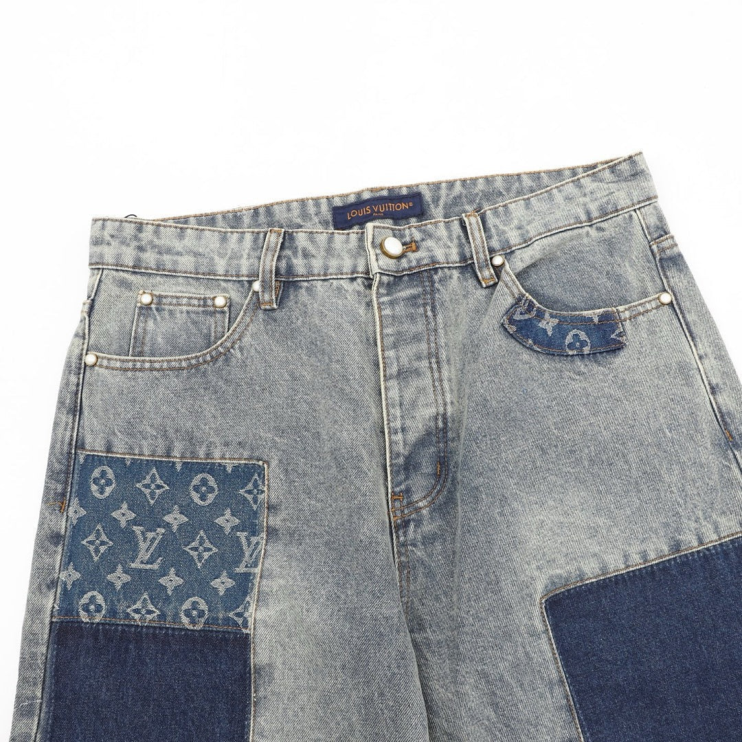 Louis Vuitton Distressed Patchwork Denim Trousers