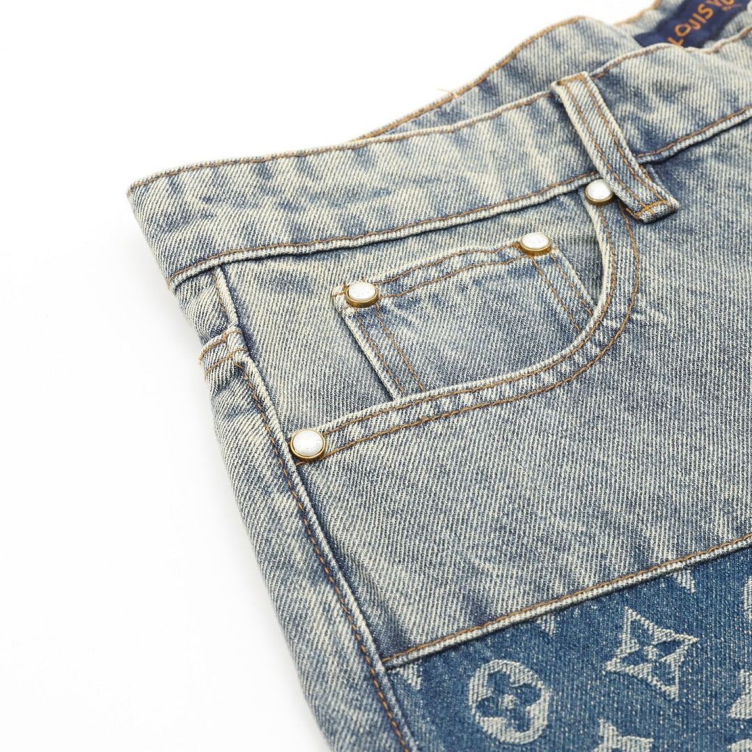 Louis Vuitton Distressed Patchwork Denim Trousers