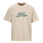Louis Vuitton Short-Sleeve T-Shirt with Small Blue Floral Embroidered Lettering