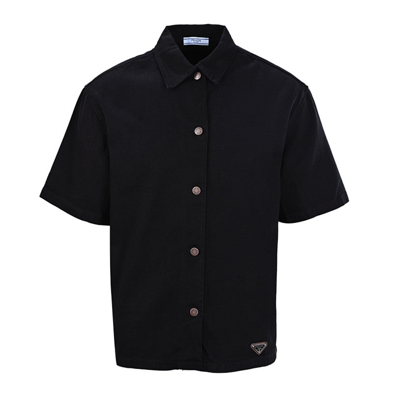 PRADA Logo Short-Sleeve Denim Shirt