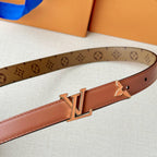 Louis Vuitton-Style Women's Belt — A stylish leather belt featuring a metal buckle, perfect for daily commutes, office wear, and parties; an excellent gift choice for Mother's Day or Valentine's Day.